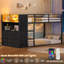 Lits simples superposés avec lumières à DEL et rangement, 6 tiroirs, lit superposé simple au-dessus de simple, lit bas en métal avec échelle de sécurité et garde-corps, peu encombrant-1298508477