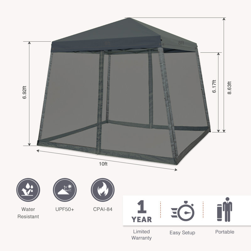 10 Ft. W X 10 Ft. D Steel Pop Up Slant Leg Patio Gazebo With Netting, Gray
