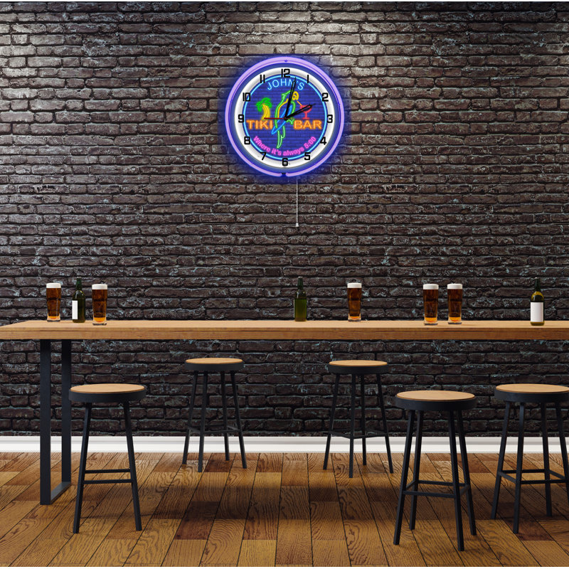 Tiki Bar Neon Wall Clock, Purple