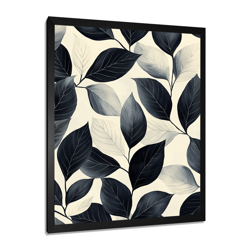 Roni - art mural floral, H 40 po x l 30 po, Black, Reproduction encadrée sans passe-partout