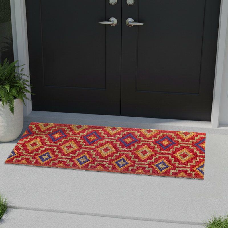 Yaneira Lhasa Kilim Entryway Doormat, 18" W x 60" L, Rubber, Coir