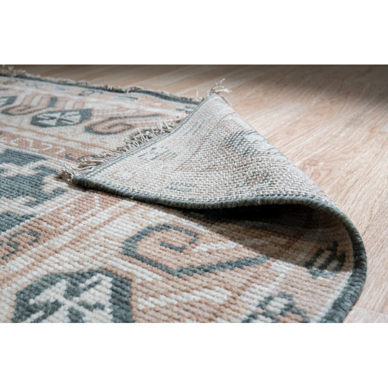 Green Hand-Knotted Wool Lattice Linked Lozenges Geometric Modern Contemporary Carpet Rug, 6' x 9'
