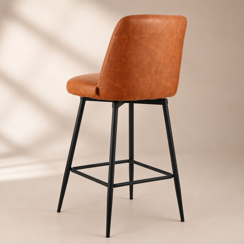 Ensemble de 3 tabourets de bar rotatifs modernes en cuir synthétique avec dossier, hauteur de comptoir de 27 pouces, pieds en métal pour la cuisine et la salle à manger, brun