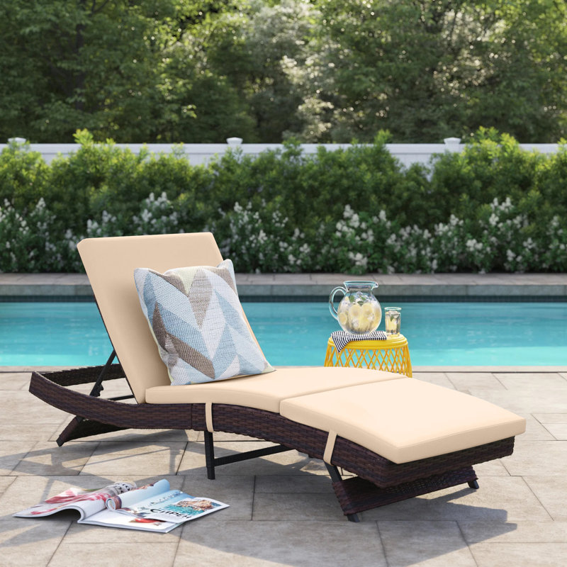 Aleia Outdoor Patio Reclining Chaise Lounge with Cushion, Beige