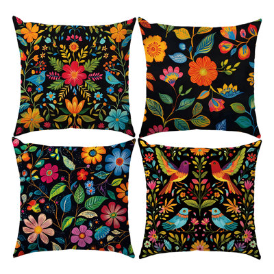 4 Pcs Colorful Wildflowers Pattern Decorative Pillow Covers