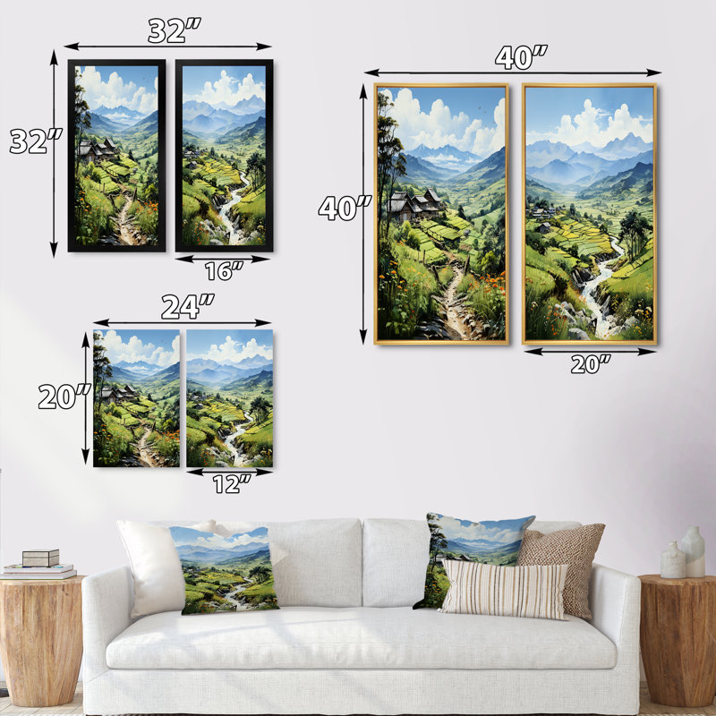 «Green Vietnam Sapa Highlands», 2 pièces, Encadrement doré, H 24 po x l 20 po