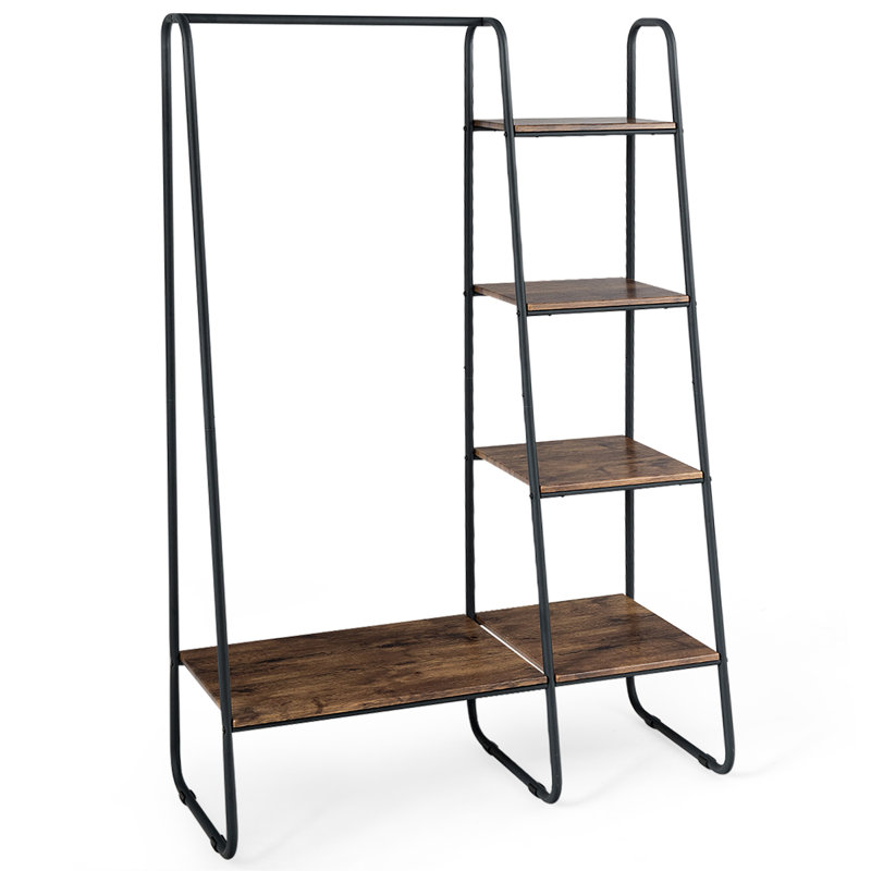 Organisateur de garde-robe autoportant en métal avec 5 tablettes suspendues - noir, Noir