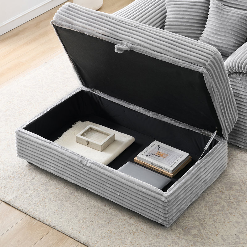 Fauteuil simple 47 po avec accoudoirs en velours côtelé avec rangement et repose-pieds USB, Gris