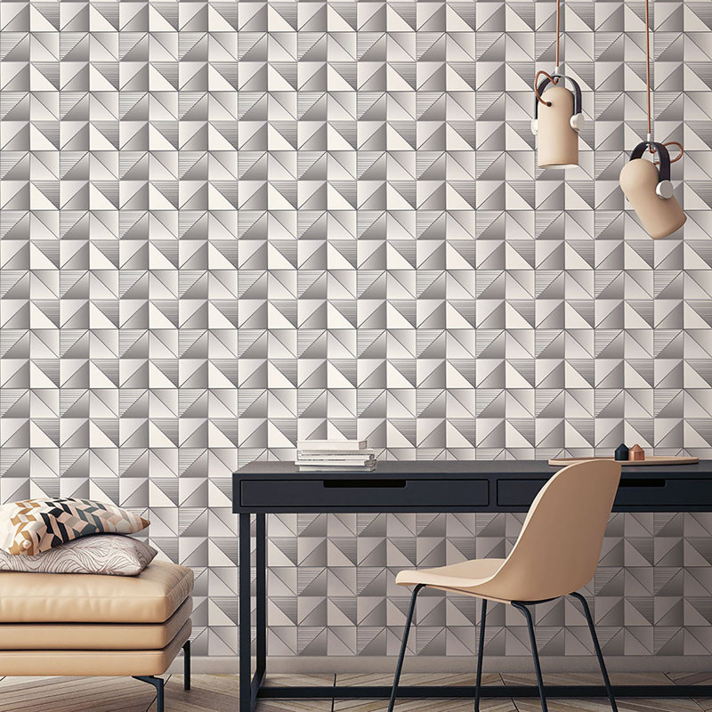 Geometrix 25.4m x 52.8cm Satin Wallpaper Roll, Silver/Grey