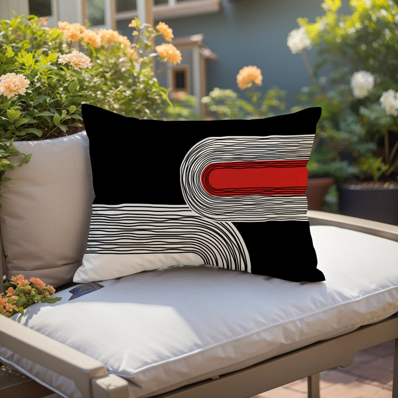 Housse et insert de coussin rectangulaire intérieur / extérieur en polyester filé Cassie, Rouge, H 14 po x l 20 po