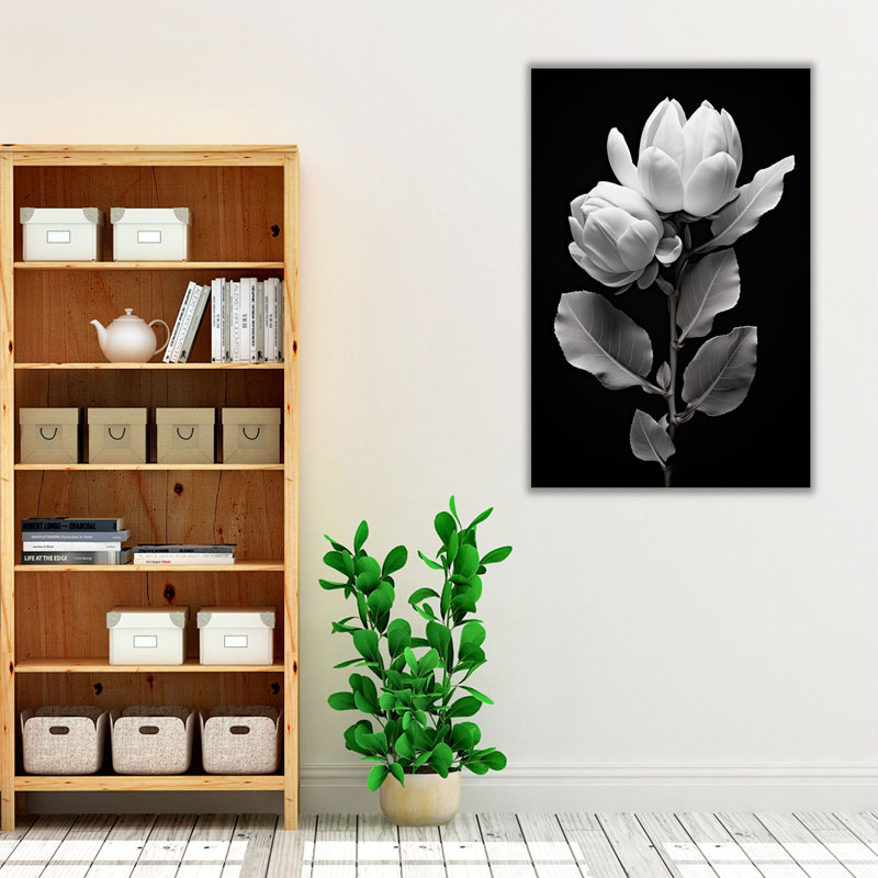 Magnolia Serenity en impression monochrome 2, H 60 po x l 40 po x P 1,25 po, Toile tendue