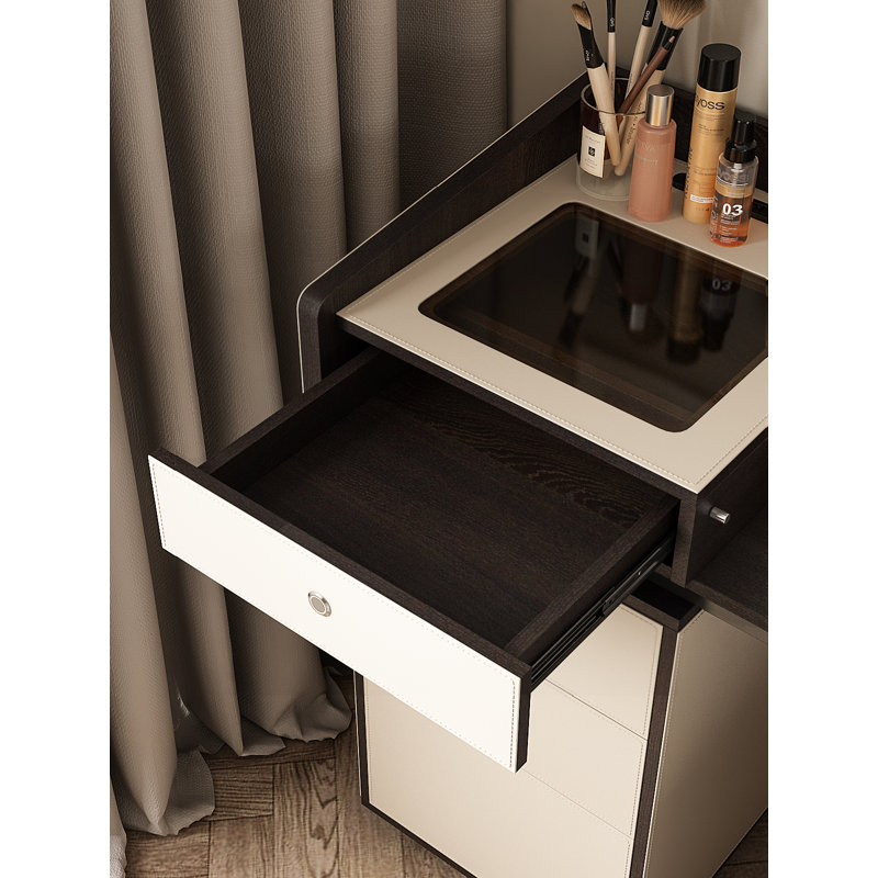 Modern Flip - Top Vanity with Lock & Hidden Socket | LED - Lit Mirror | Spacious Drawers for Cosmetics & Jewelry Storage