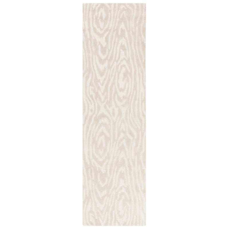 Tapis ivoire en laine / coton touffeté à la main Jhiya, Tapis de couloir 2 pi 3 po x 8 pi