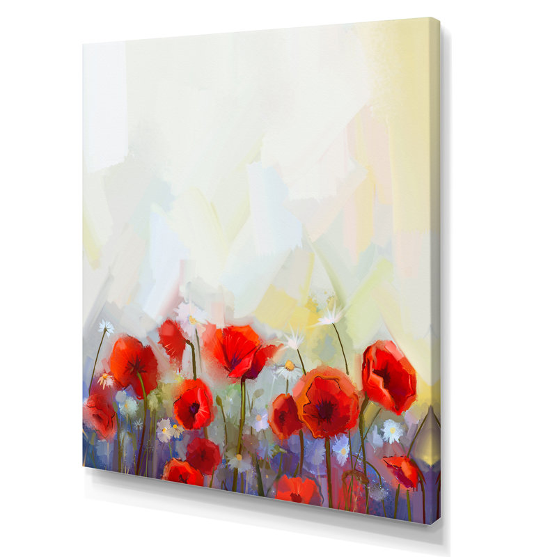 Abstrait coquelicot rouge - peinture, H 20 po x l 12 po x P 1 po, Toile tendue
