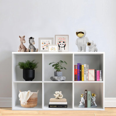 White Bookshelf 6-cube Storage Organizer Open Bookcase,toy & Display Storage Organizer Shelf For Home And Office,11in Cube (1ps)