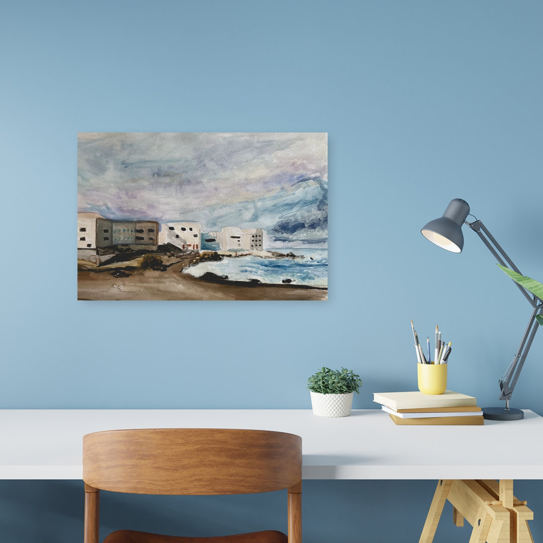Coastal Buildings Stormy Sea Dramatic Abstract Contemporary Architecture Beach Wall Art Print