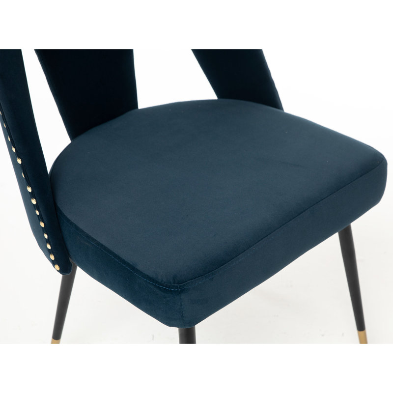 Collection Blue, chaise de salle à manger avec revêtement en velours et garniture cloutée, 2 pièces, têtes de clou en métal noir moderne, 2 pièces