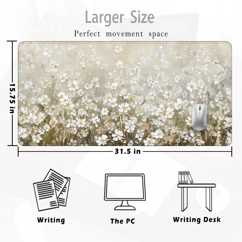 Grand tapis de souris rétro avec aquarelle rétro 11,87 po x 27,56 po, tapis de souris rétro Cottagecore
