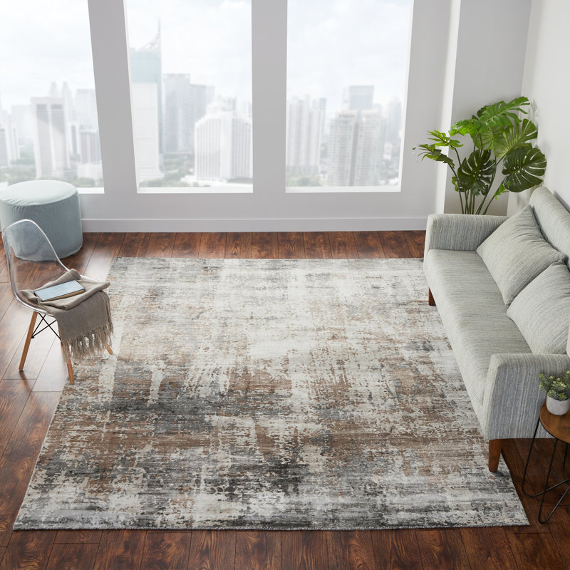Abstract Area Rug in Brown, Rectangle 2' x 3'