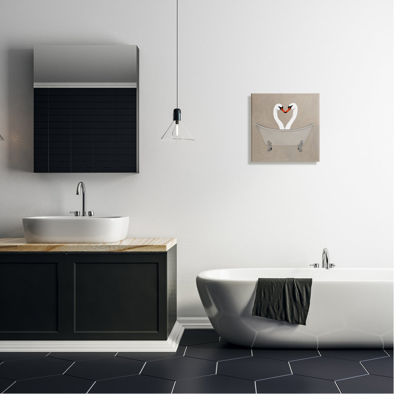 " Two Swans Heart Shape Bathtub " Painting Print, 17" H x 17" W x 1.5" D