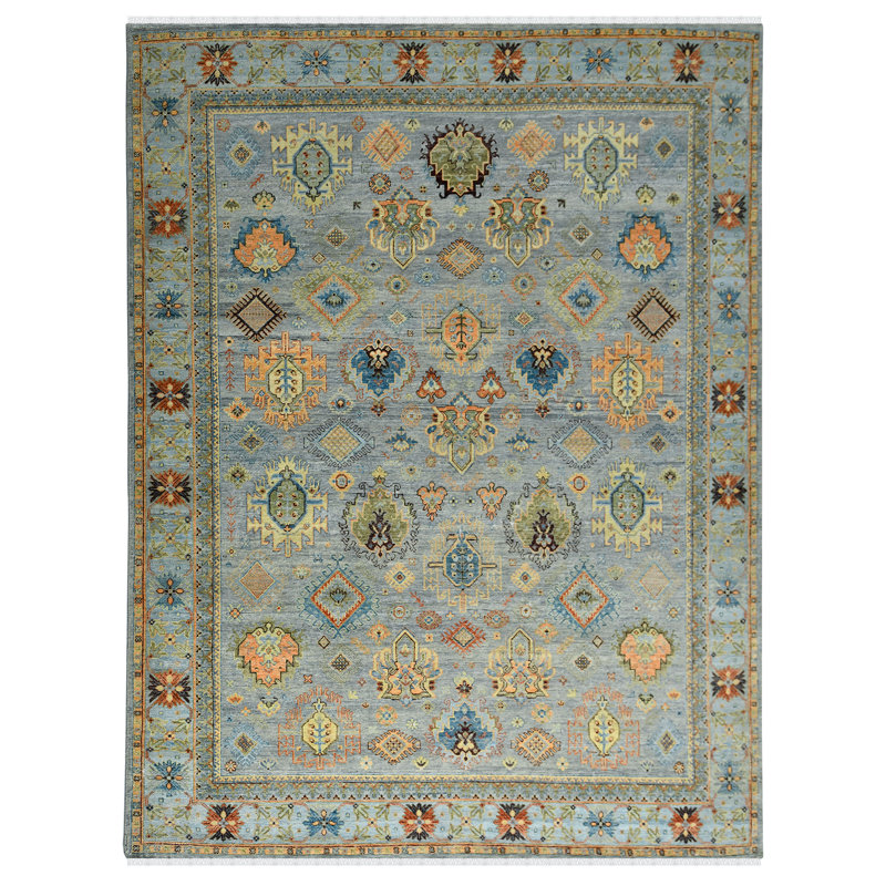 Tapis oriental gris noué à la main, Rectangle 8 pi x 10 pi