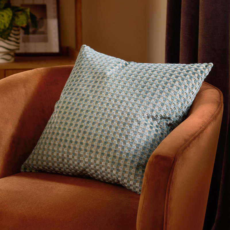Checkered Blue Square Throw Cushion Cover, Green Plaid