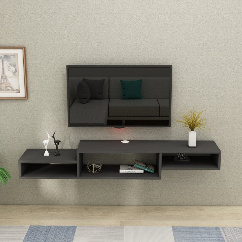 Floating TV Stand With Shelves Linesha, Anthracite