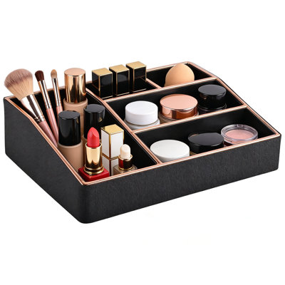 Plateau à maquillage, boîte de rangement à cosmétiques à 1 niveau pour commode ou comptoir de salle de bain (noir)