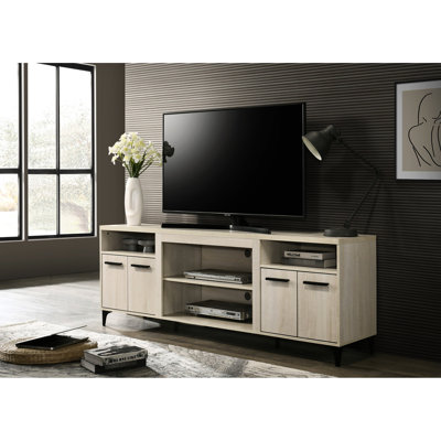 Oak-Coloured Tv Stand With 4 Doors, Adjustable Shelf And Cable Management Passage 70"W 4-Door Storage Feature