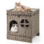 Enceinte pliable pour litière pour chat en rotin à 2 niveaux avec tapis pour litière
