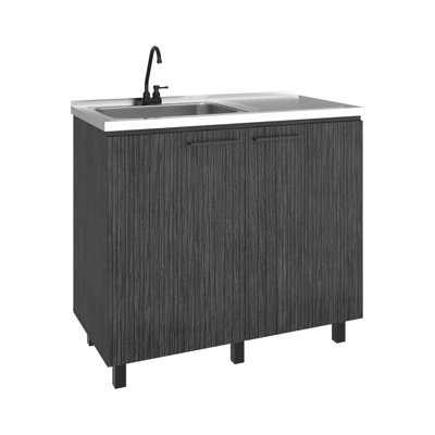 Évier utilitaire autoportant gris fumé avec robinet, cuve profonde pour le linge et les ustensiles de cuisine et de garage, profondeur de 20,33 pouces, structure moderne, espaces de rangement spacieux et interchangeables pour les outils de lavage.