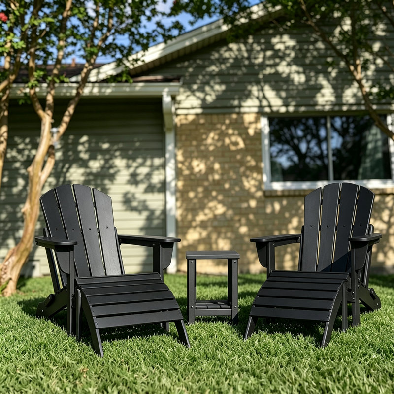 Adirondack Ottoman, HDPE Weather Resistant Adirondack Chair Footrest, Noir