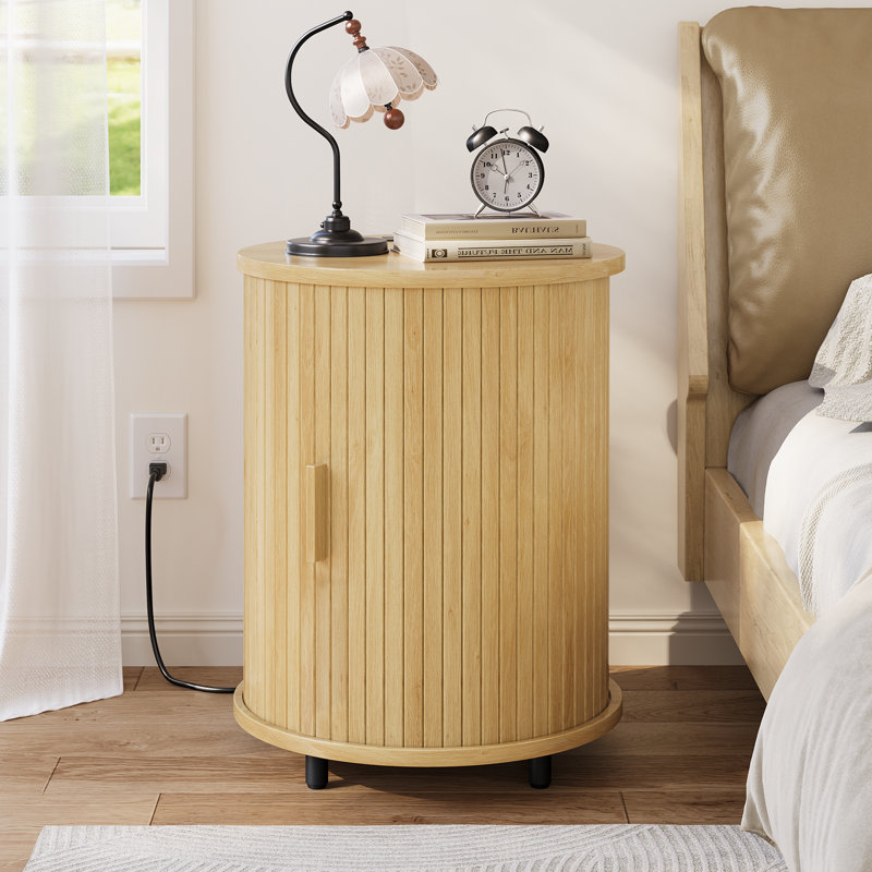 Table de bout ronde avec station de charge, Chêne, 1