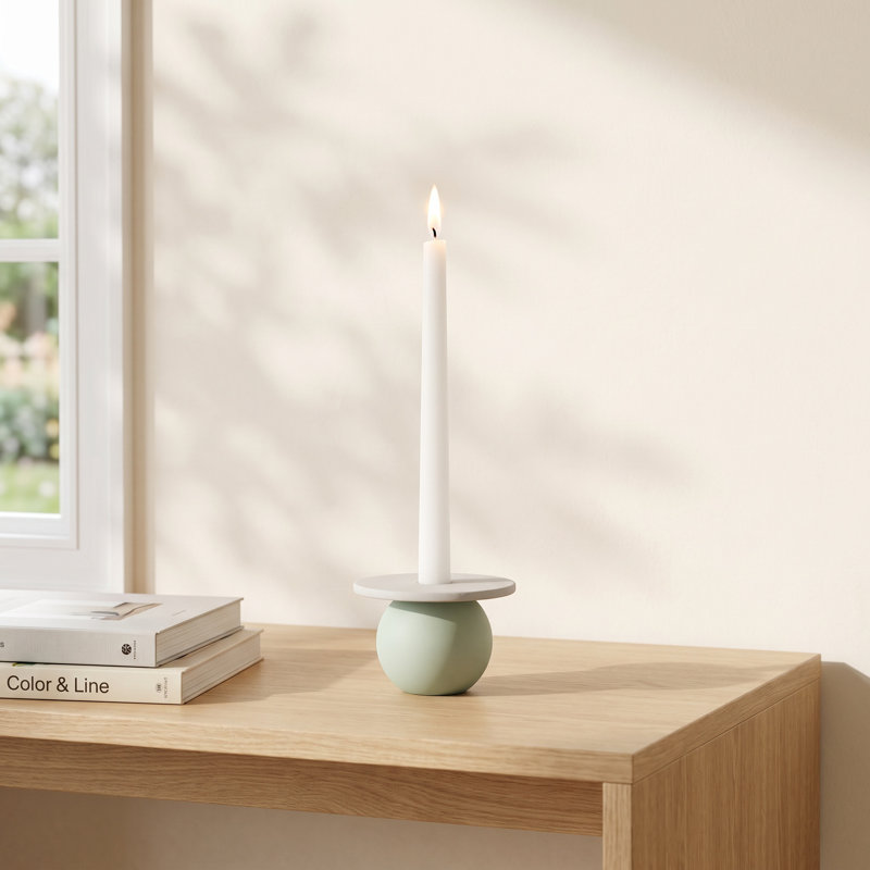 2.5'' H Ceramic Tabletop Candlestick, Gray/White