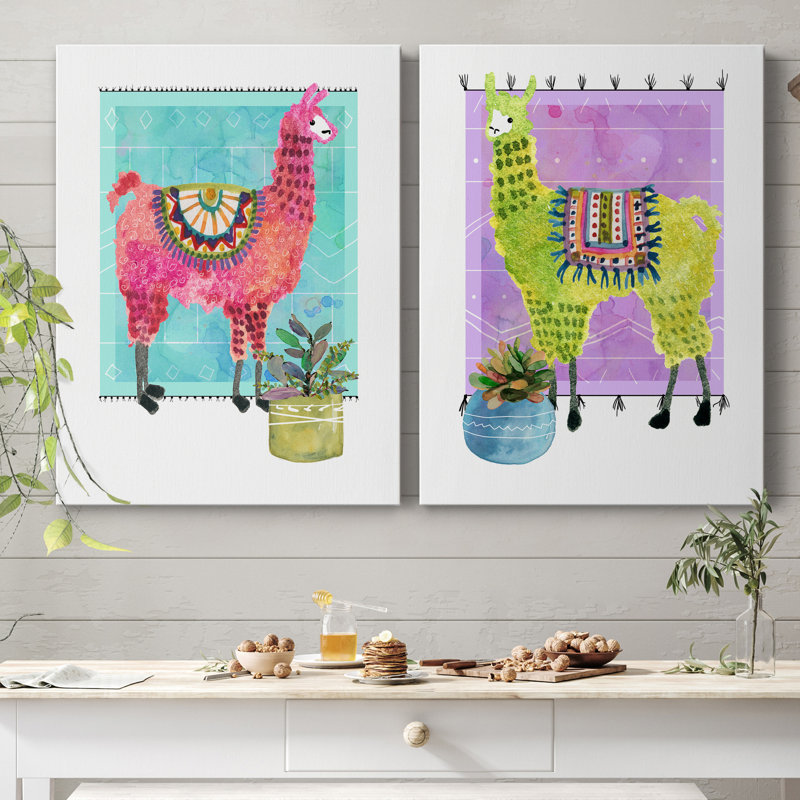 «Lovely Llama III», ensemble de 2 reproductions d'art, Pas de tapis, H 20 po x l 32 po x P 1 po, Toile tendue