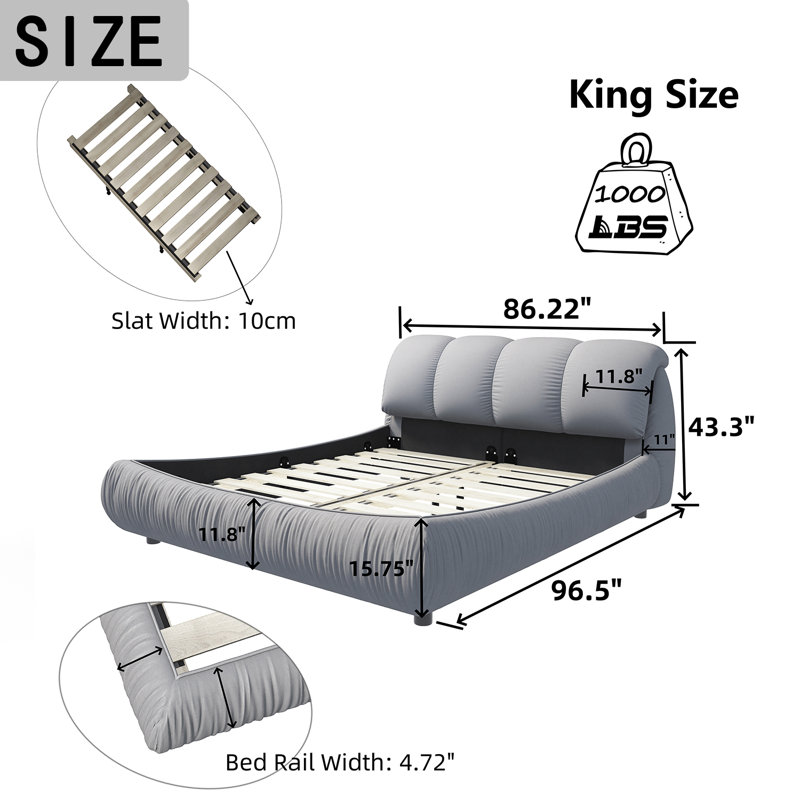 Lieselene Low Profile Standard Bed Frame, King, Gray