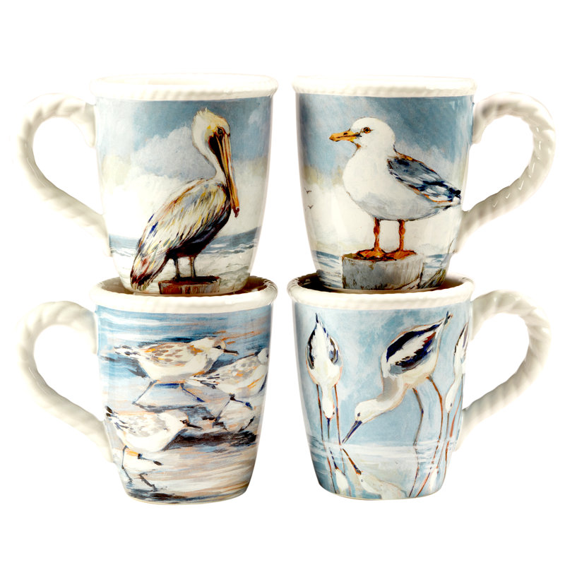 Blue Ceramic 20 oz. Coastal Shorebirds Mugs Set