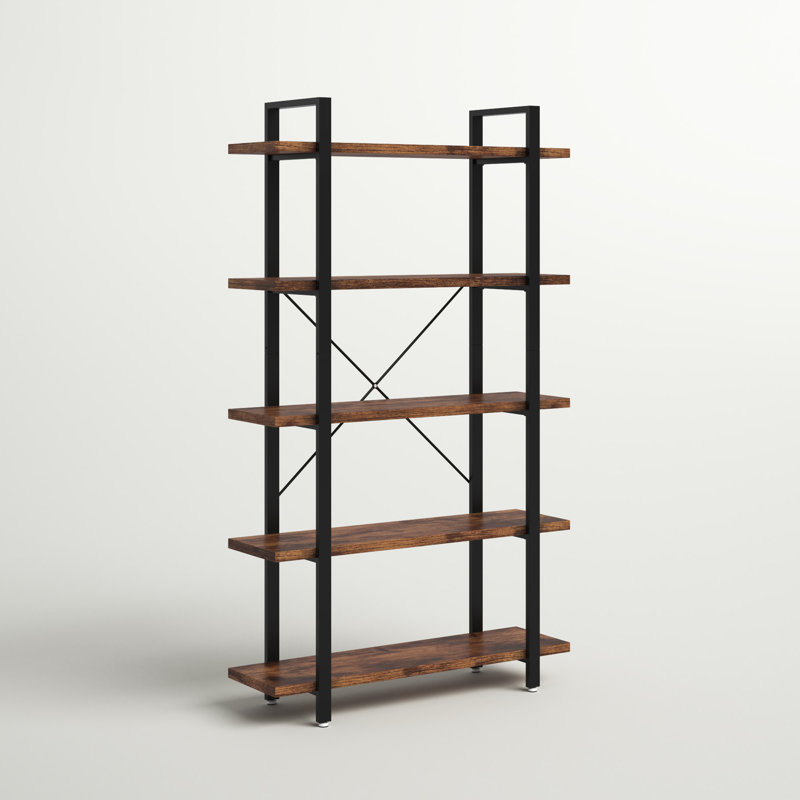 Bibliothèque étagère Hoyt, Brun rustique / noir, (5 tablettes) H 70 po x l 41 po x P 13 po