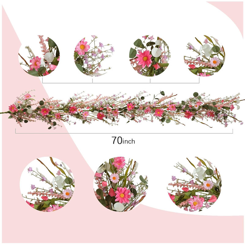 Guirlande de fleurs de printemps / été 5,9 pi, guirlande de feuilles de marguerites artificielles
