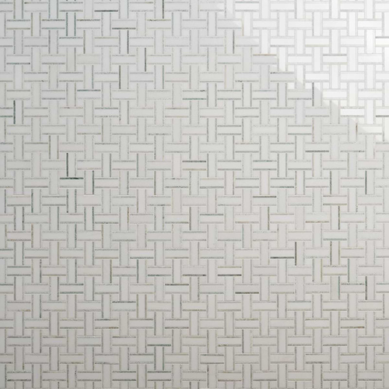 Twine 1x3 Basketweave Polished Marble Mosaic Tile, Olive Grove
