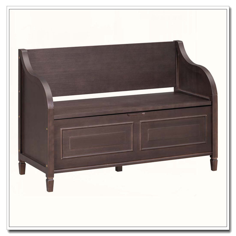 Rustic Solid Wood Entryway Storage Bench with Safety Hinge and Removable Cushion, Espresso