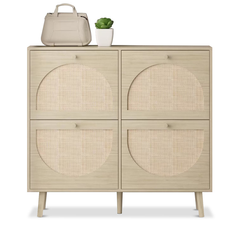4 Flip Drawers Rattan Shoe Cabinet Shoe Storage Organizer Unit