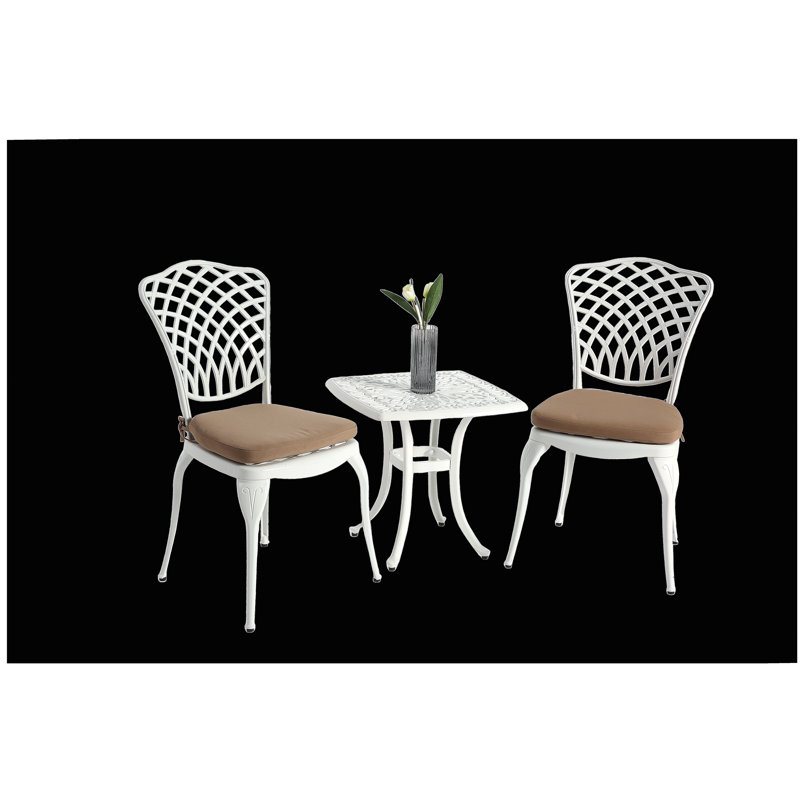 Bistro Set 3 Piece Rustproof Cast Aluminum Patio Furniture Sets 2 Chairs and 1 Round Table Outdoor, Garden, Patio, 
Balcony, with cushion white