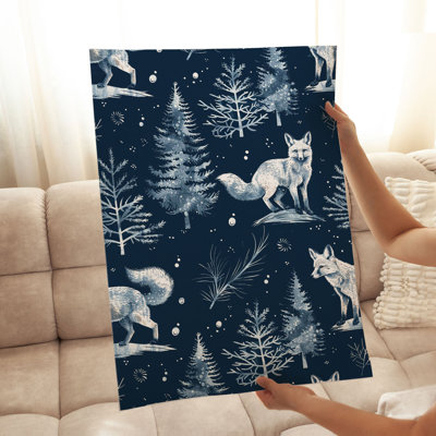 Animals Fox Pattern Navy Blue IX Cottage Unframed Art Print