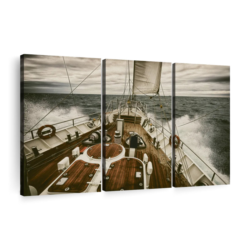 Yacht at Sea - 3 impressions sur toile tendue, H 24 po x l 38 po x P 1,25 po