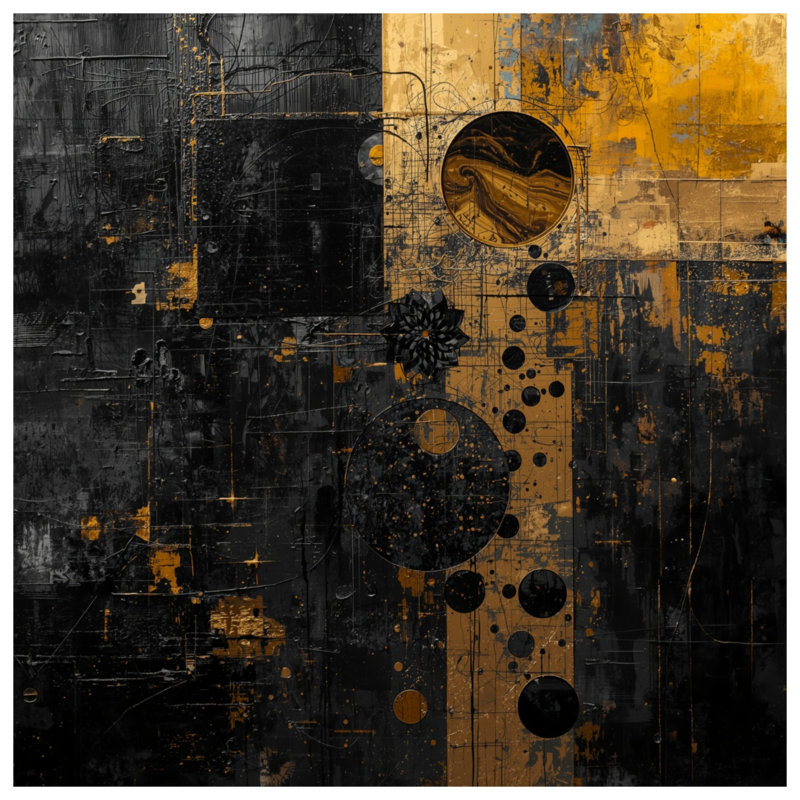 Tapisserie murale art abstrait noir et or - Décoration murale abstraite, H 50 po x l 60 po avec 4 œillets