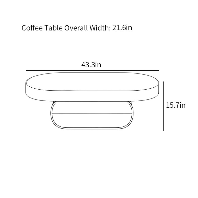 Modern minimalist oval coffee table, 15.7" H x 43.3" L x 21.6" W