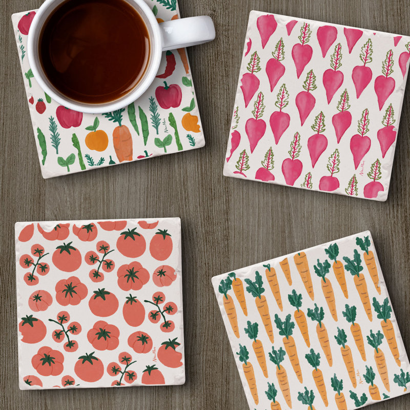 Fresh Veggies Assorted 4 Pack Tumbled Tile Coasters