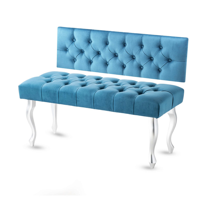 Jerez Velvet Upholstered Bench, H40 x W100 x D30cm, Turquoise/Silver