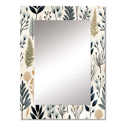 Ambrette Monochrome Botany - Plants Decorative Mirror, Boho Wall Mirror, Printed Metal Art